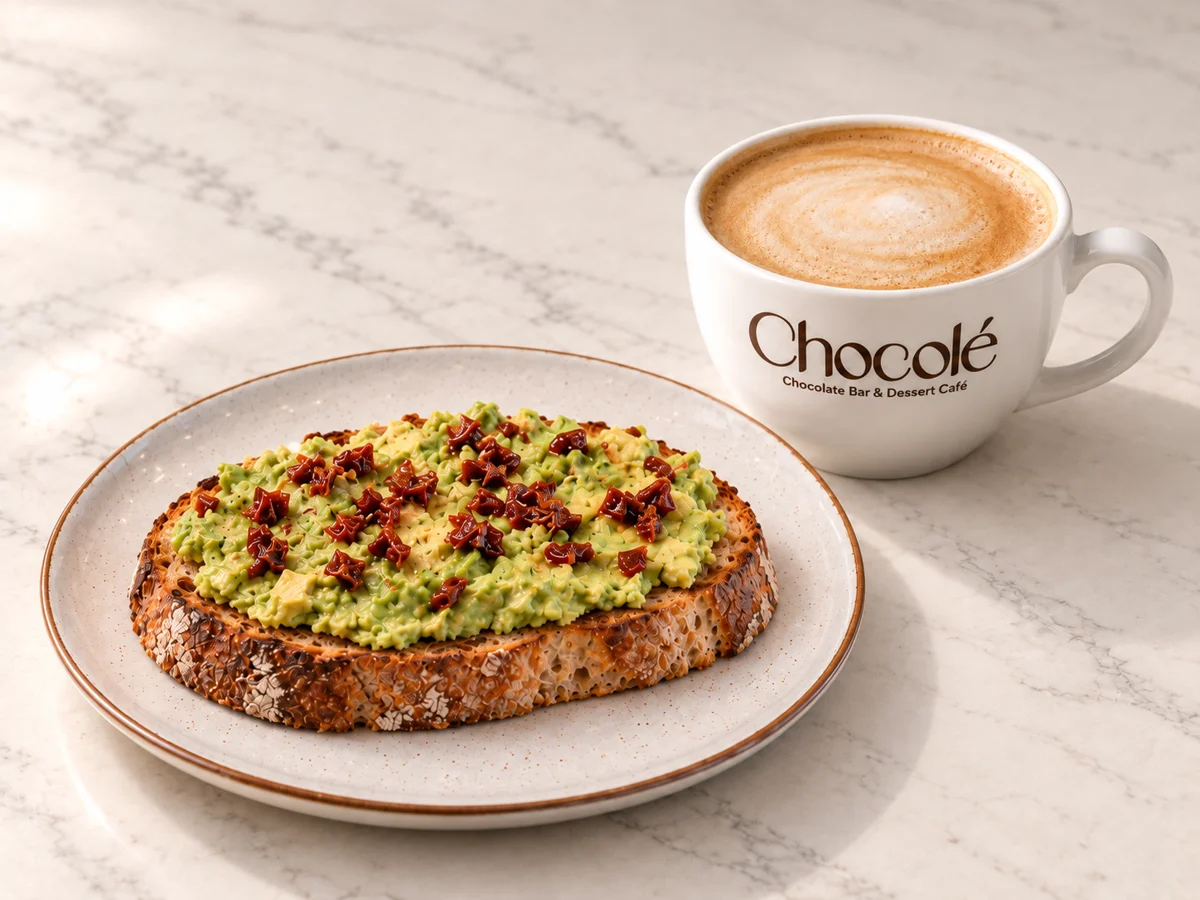 Avocado Toast Combo with hot coffee; serving illustration